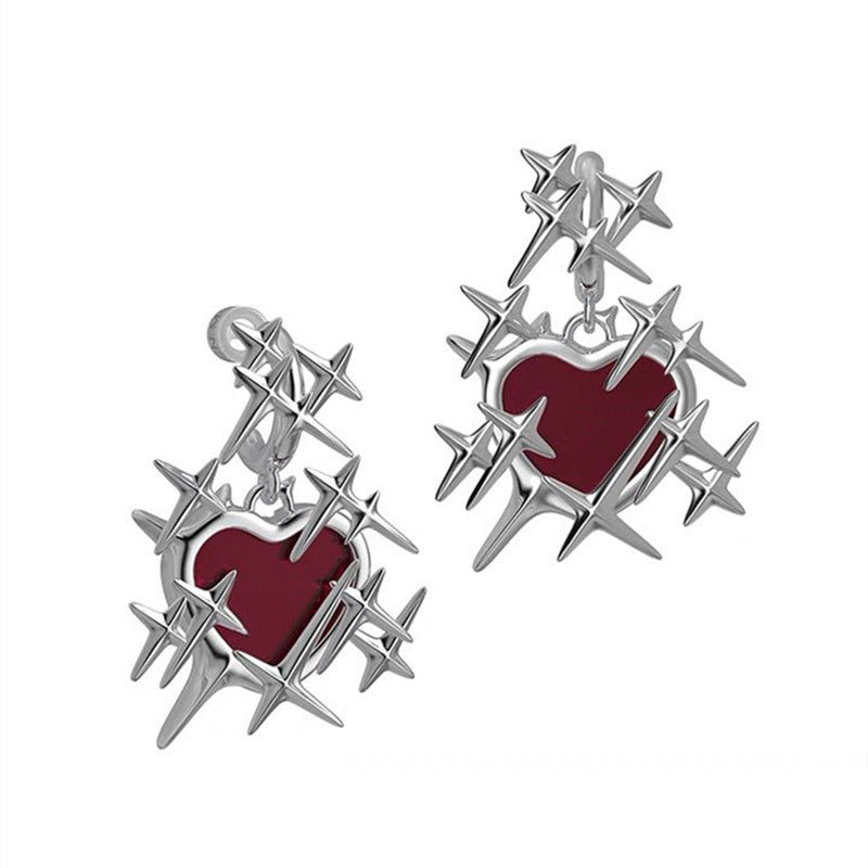 Shining Heart Cold Wind Red Thorns Love Shining Ear Studs Earrings