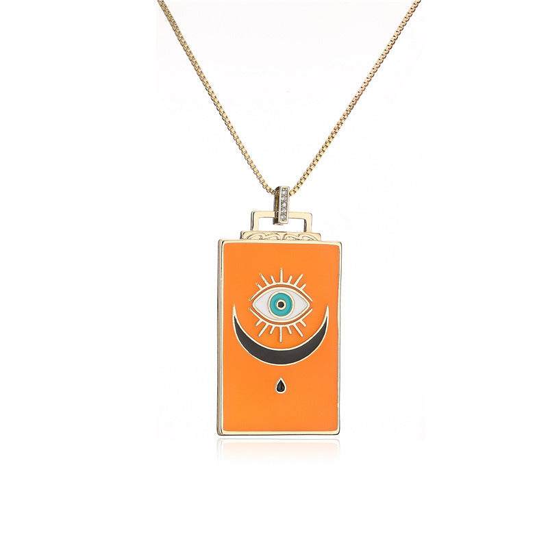 Copper Plated Real Gold Dripping Moon Eyes Pendant Necklace Female