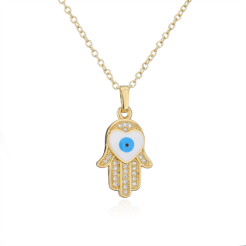 Gold Dripping Zircon Fatima Hand Minority Demon Eye Clavicle Chain Female