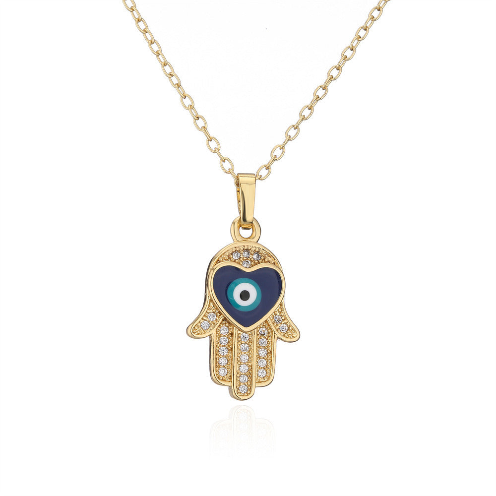 Gold Dripping Zircon Fatima Hand Minority Demon Eye Clavicle Chain Female