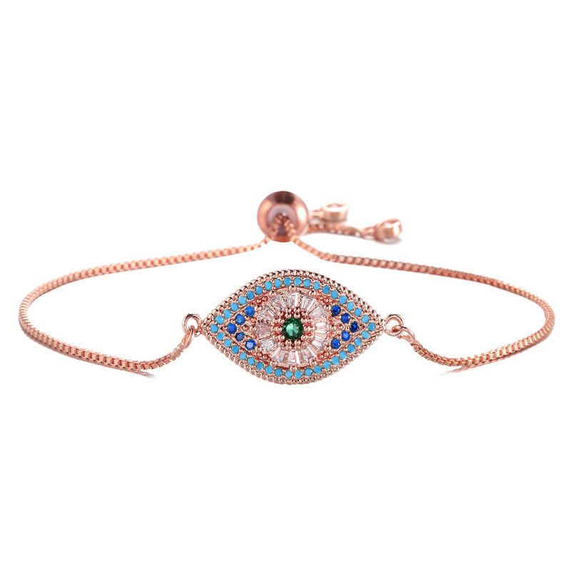 Copper Micro Inlaid Color Zirconium Eye Charm Bracelet Female