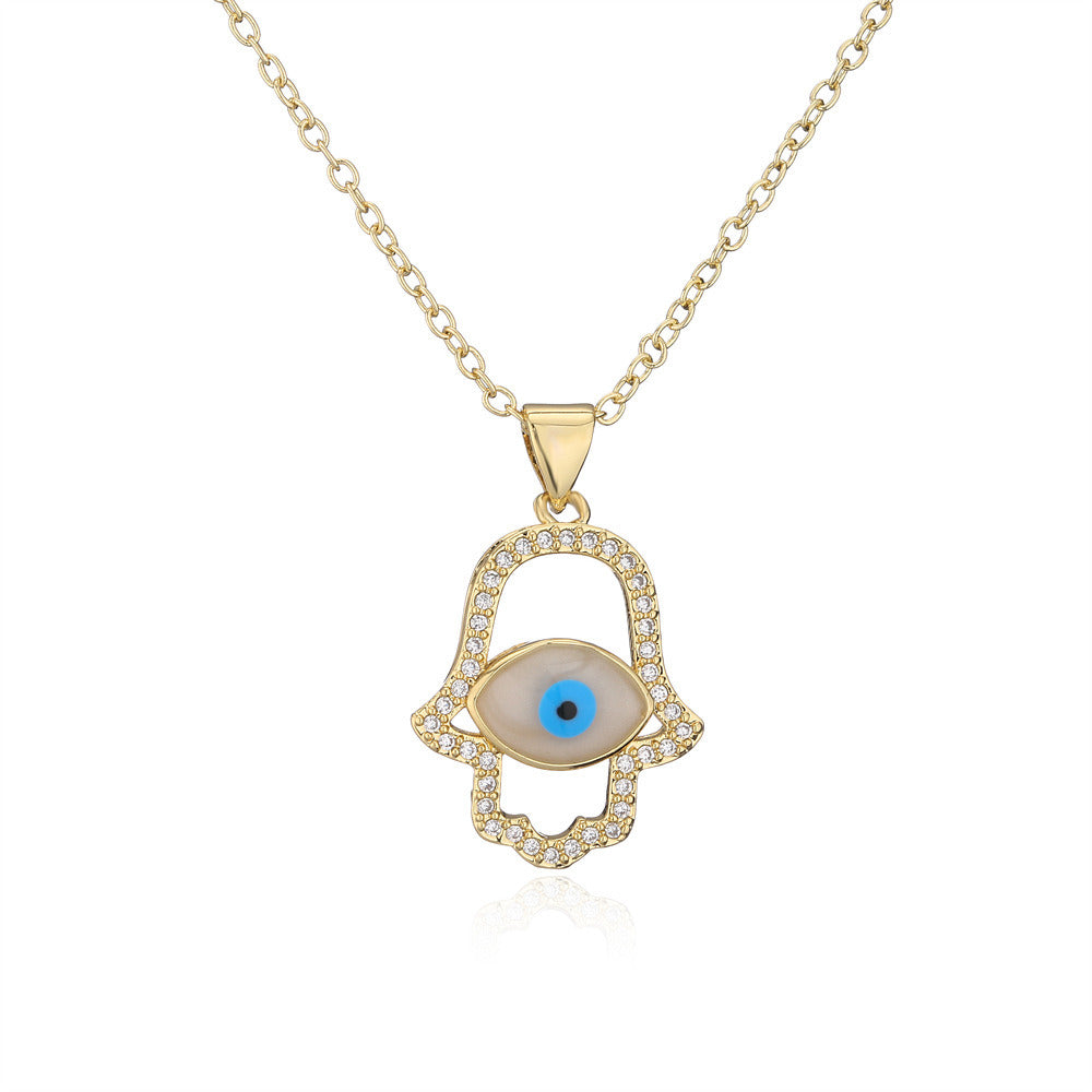 Gold Dripping Zircon Fatima Hand Minority Demon Eye Clavicle Chain Female