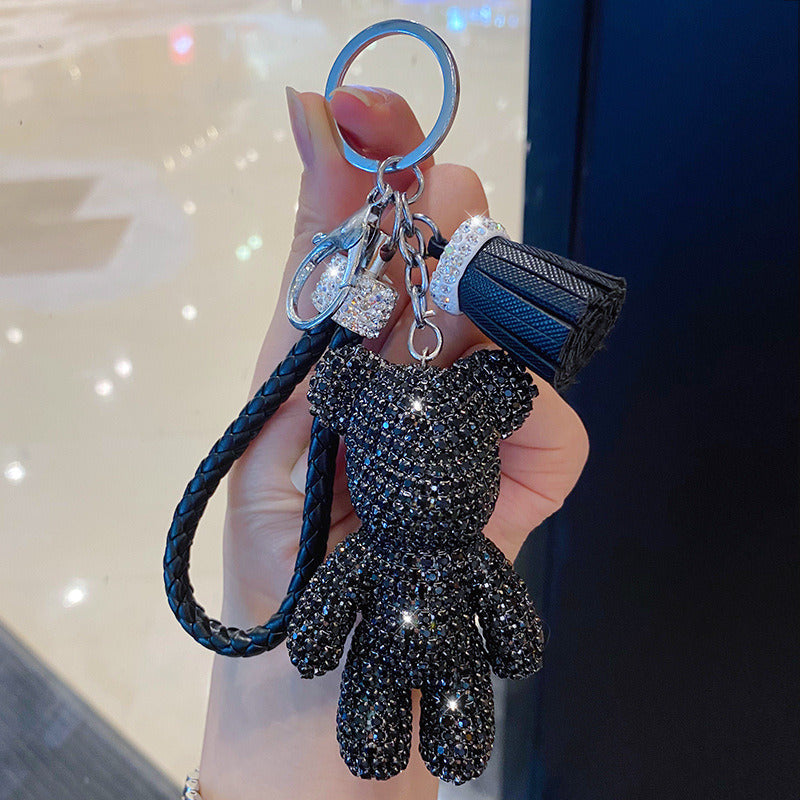 Cartoon Full Drill Method Fighting Dog Keyring Cute Men And Women Tassel Bag Keychain Ring Hanging Ornament