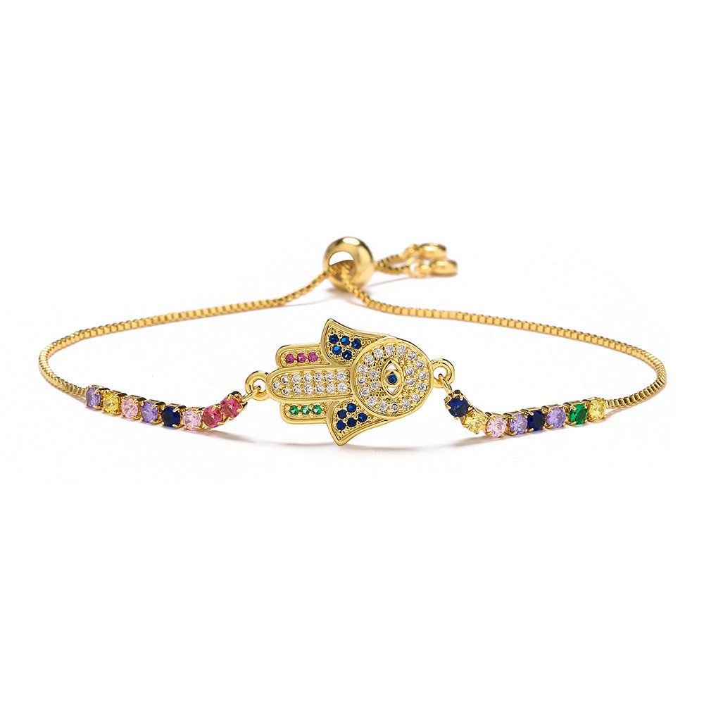 Gold Zircon Fatima Hand Geometric Charm Bracelet