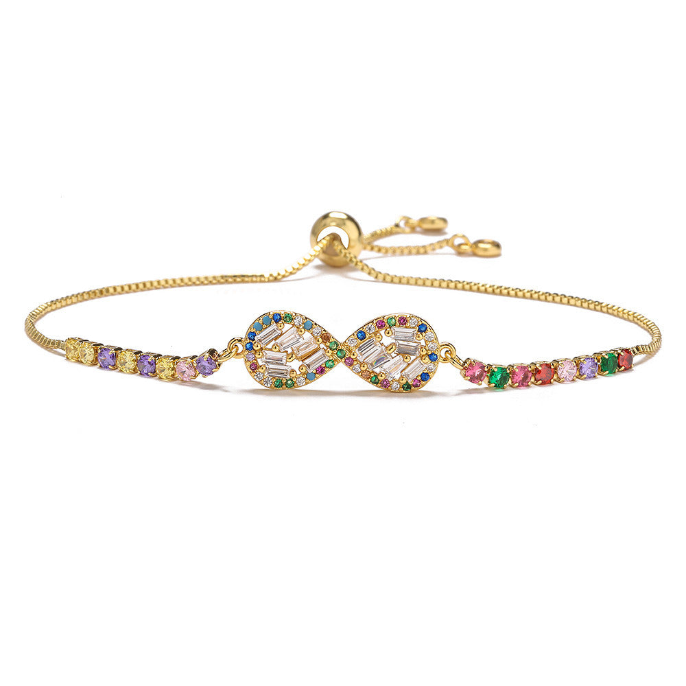 Gold Zircon Fatima Hand Geometric Charm Bracelet