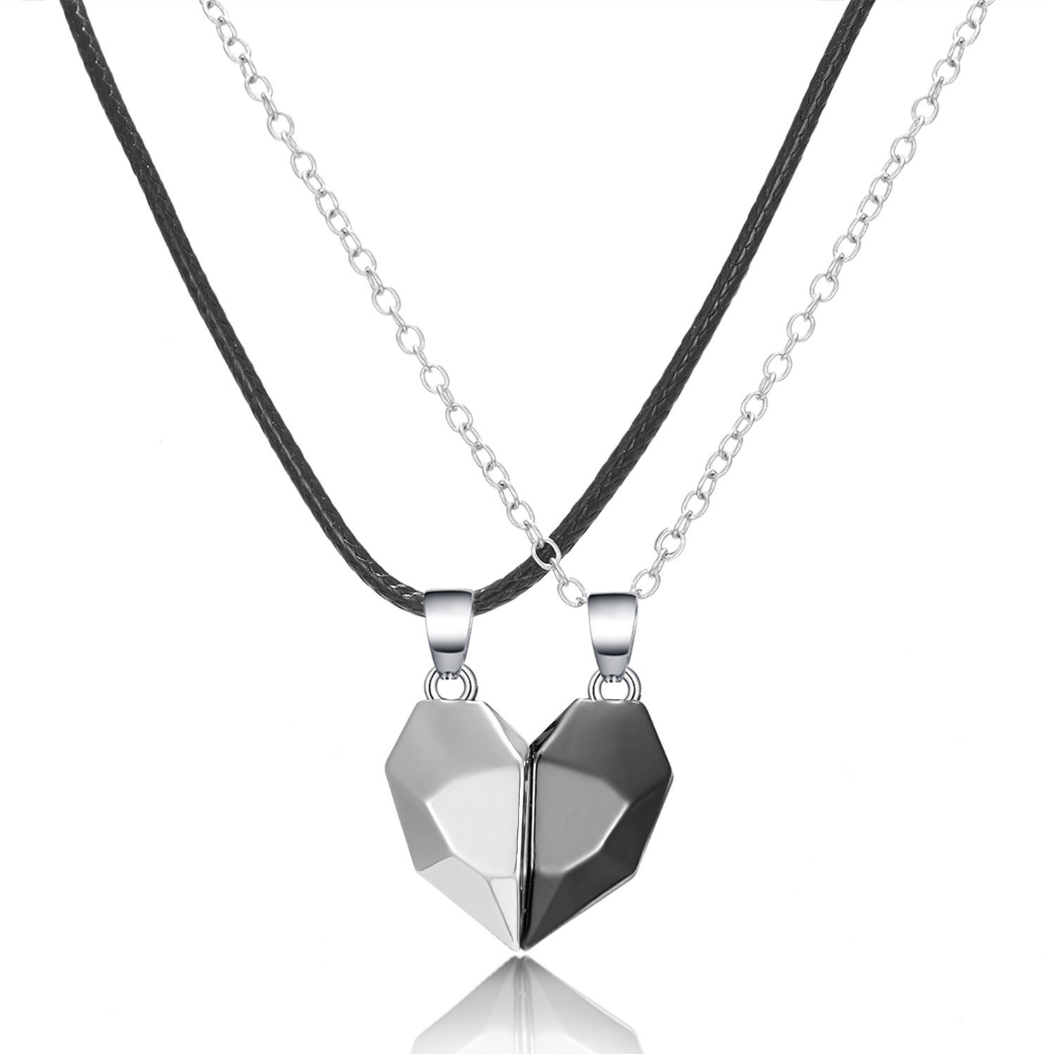 Couple Necklace Black And White Heart-shaped Multi-part