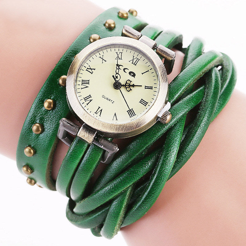 Women's Fashion Personality Cowhide Dough-twist Style Plaits Watch Retro Rivet