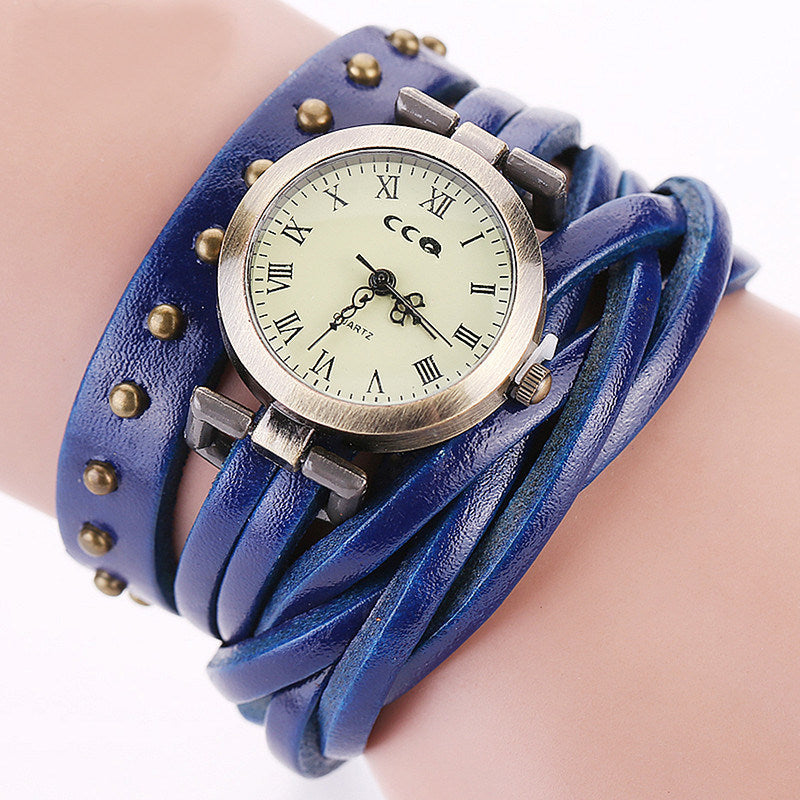 Women's Fashion Personality Cowhide Dough-twist Style Plaits Watch Retro Rivet