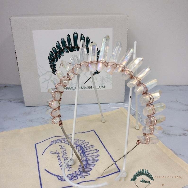 Handmade Natural Color Plated White Crystal Crown