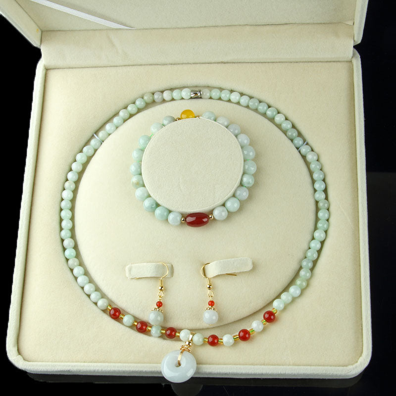 Freshwater Pearl Necklace Set Emerald A Cargo Three-piece Set