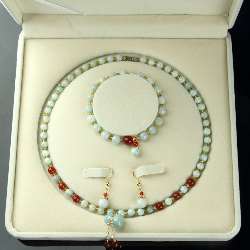 Freshwater Pearl Necklace Set Emerald A Cargo Three-piece Set