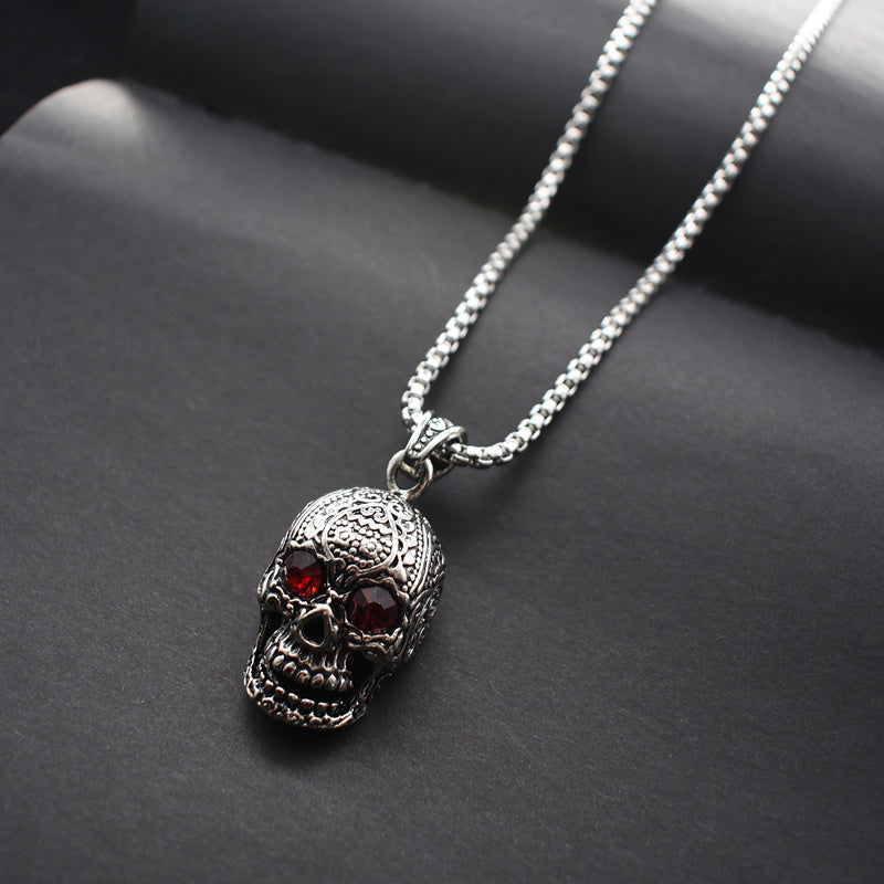 Vintage Fashion Trend Red Diamond Skull Necklace For Men