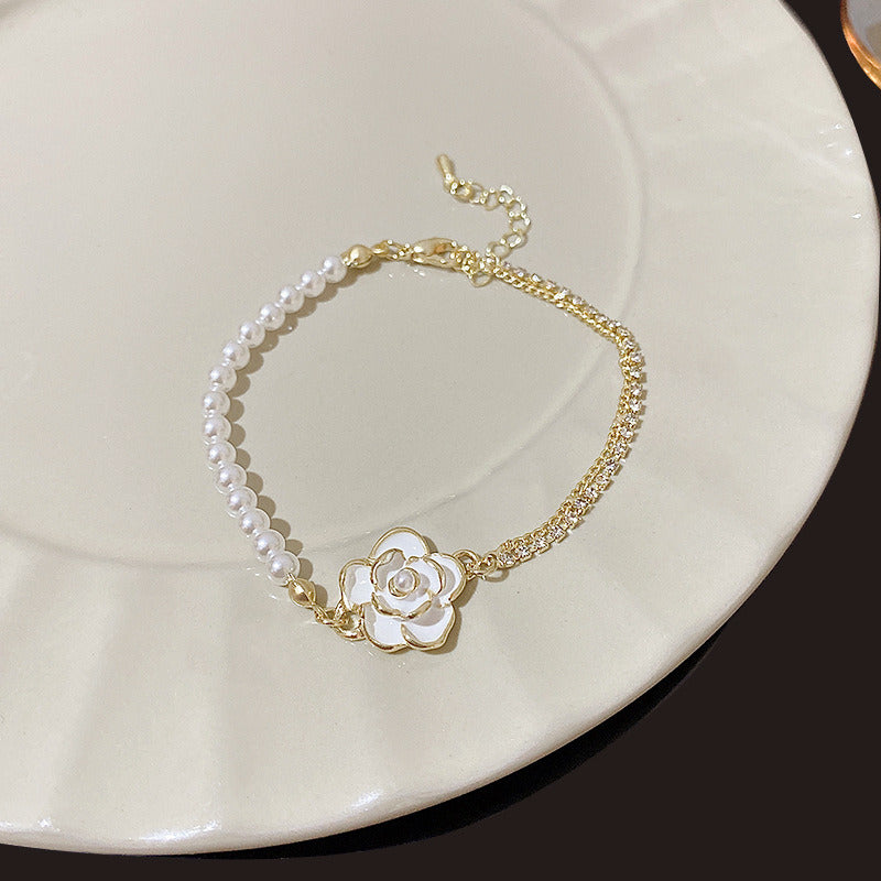 Retro Hong Kong Style Camellia Pearl Bracelet Female