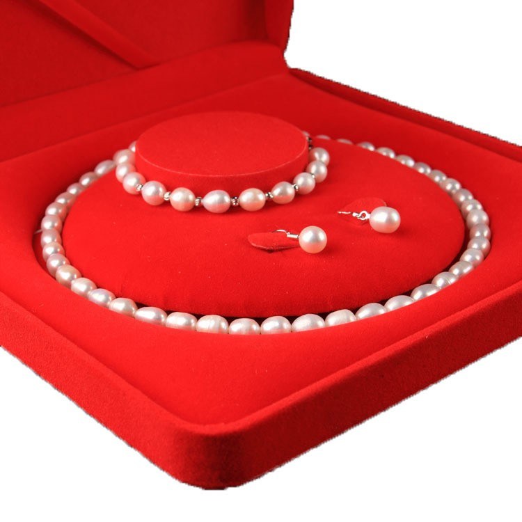 Freshwater Pearl Necklace Set Emerald A Cargo Three-piece Set