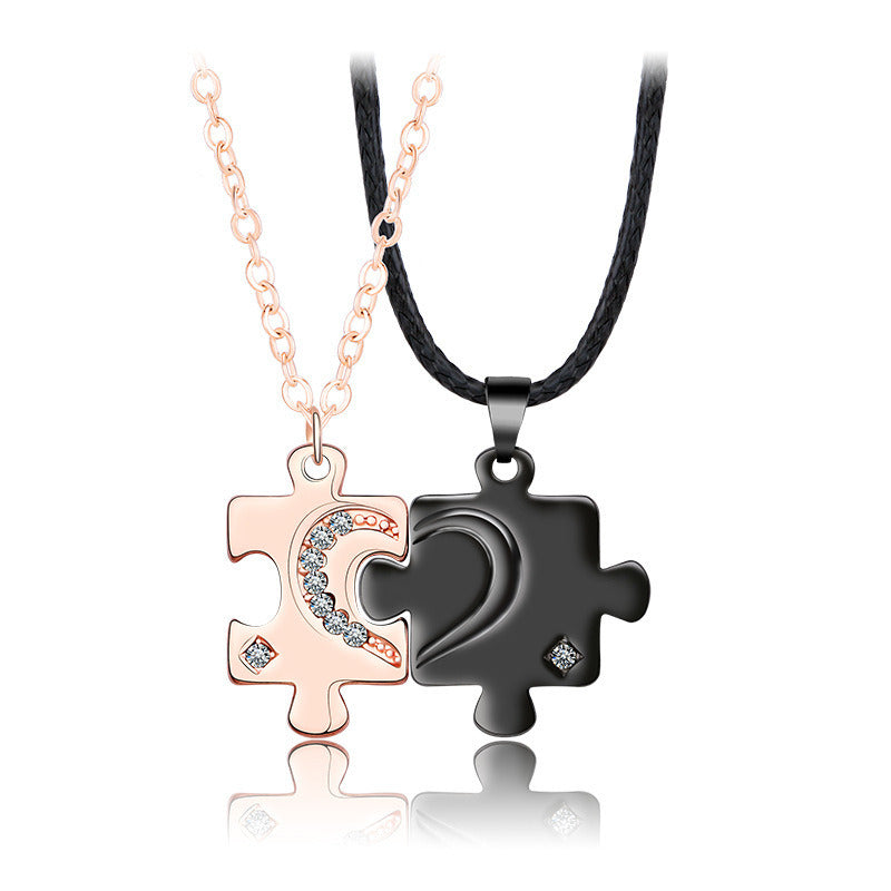 Love Puzzle Couple Necklace A Pair Of Simple Fashion