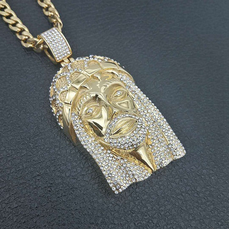 Hip Hop Ear Accessories Titanium Steel Gold Plated Diamond Pendant Necklace