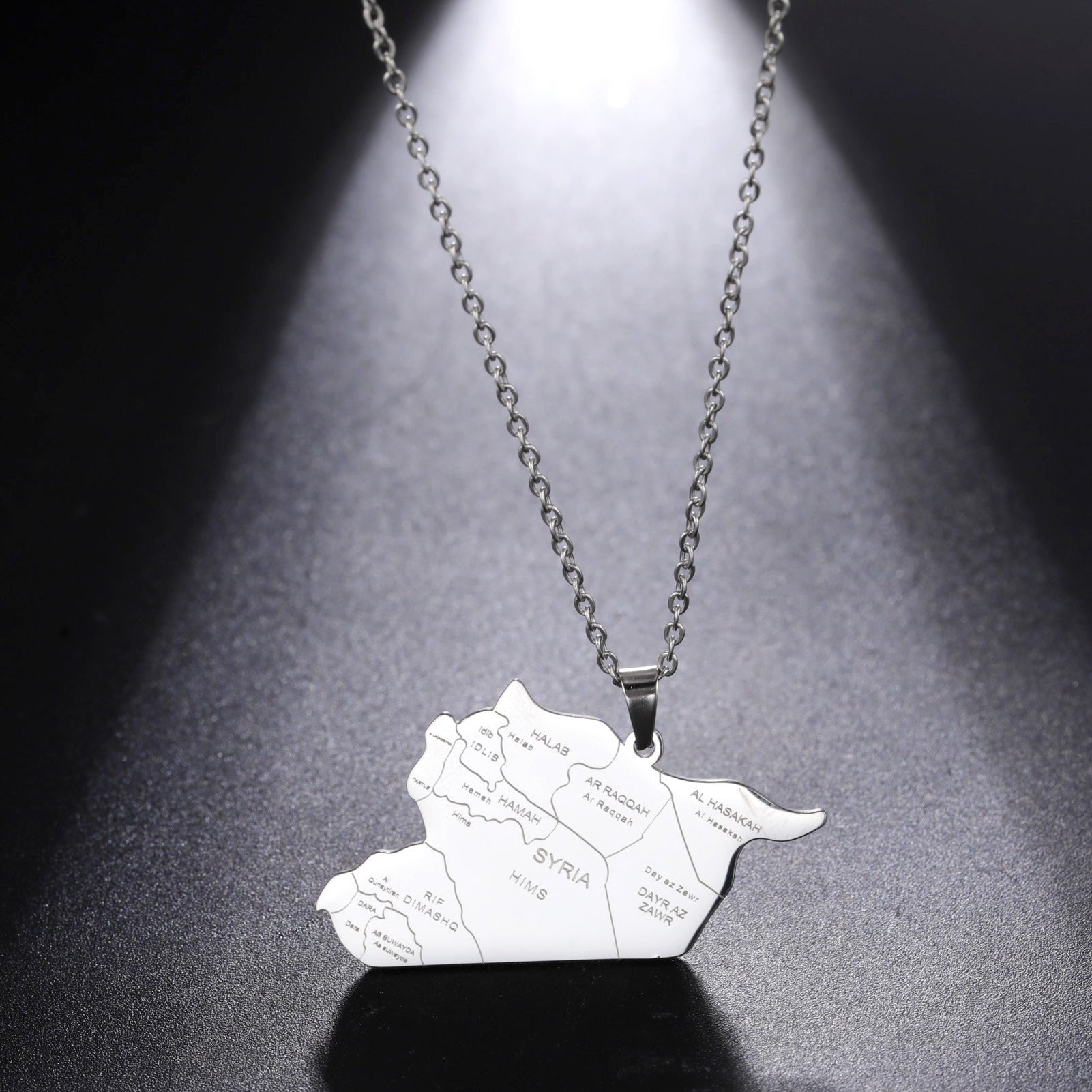 Fashion Versatile Laser Map Pendant Stainless Steel Gold Plated Necklace