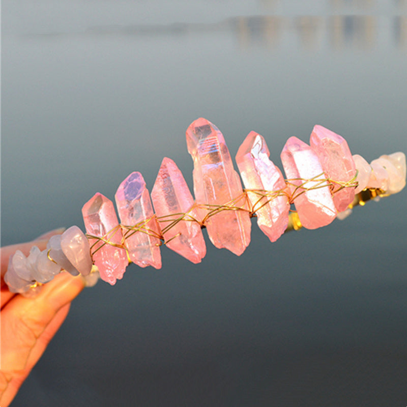 Natural Electroplated Crystal With Natural Crushed Stone Crown