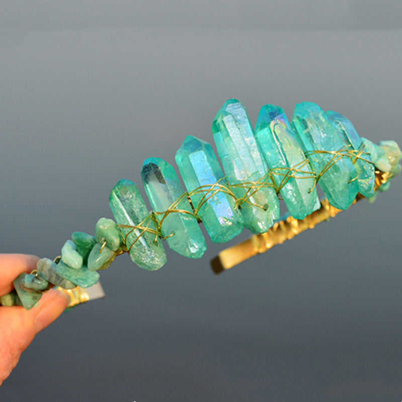 Natural Electroplated Crystal With Natural Crushed Stone Crown