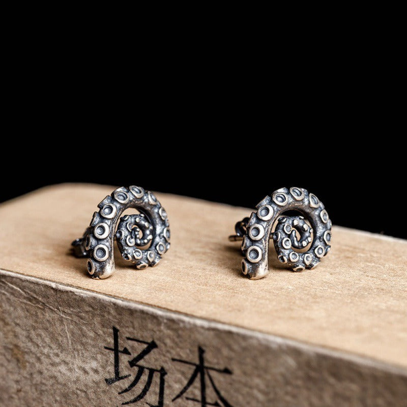 Octopus Claw Tentacle Stud Earrings Gram Style Vintage Silver Earrings For Men And Women Earrings Ear Studs