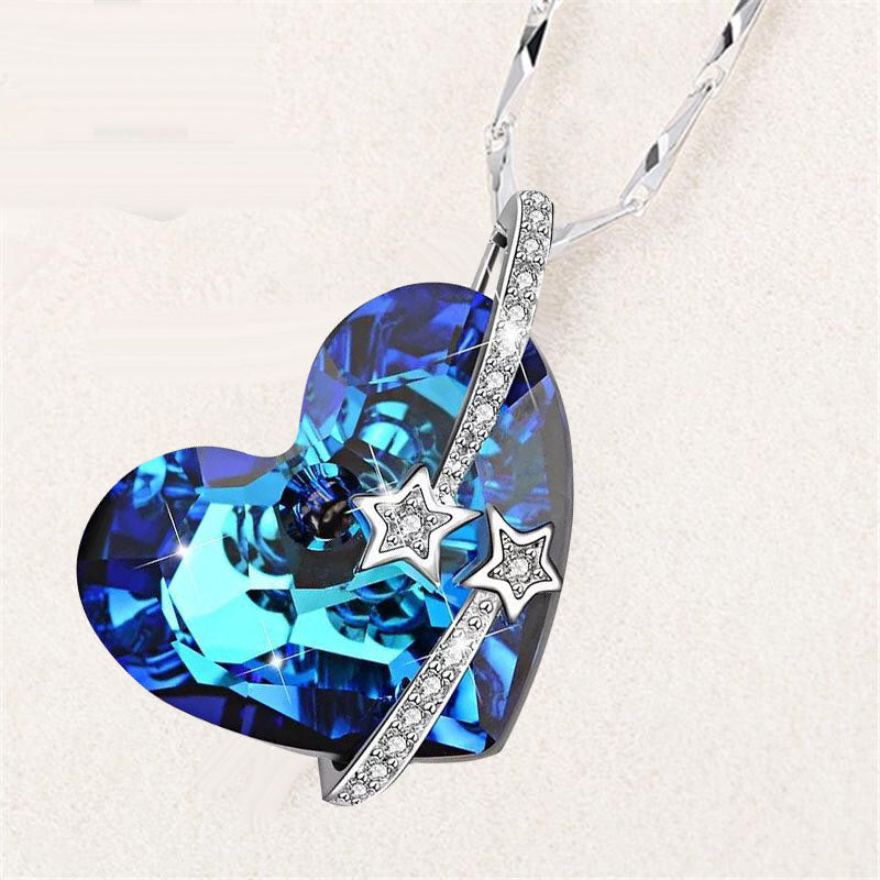 Ocean Heart Love Crystal Necklace Female