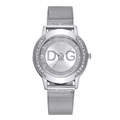 Double Diamond Outer Ring Sand Diamond Surface Steel Wire Mesh Belt Women's Quartz Watch