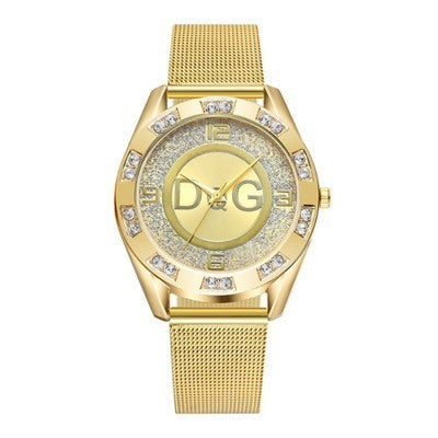 Double Diamond Outer Ring Sand Diamond Surface Steel Wire Mesh Belt Women's Quartz Watch