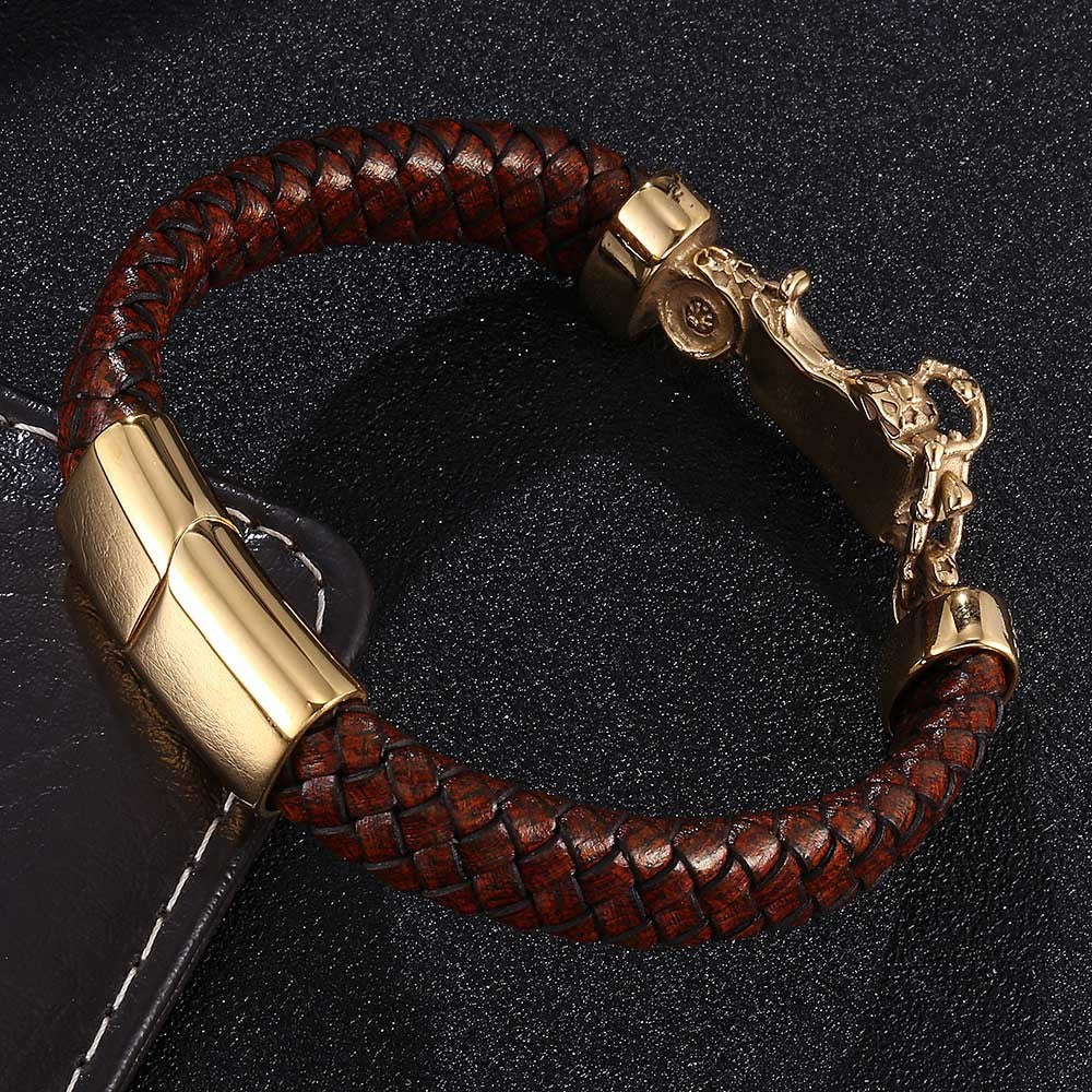 New Woven Motorcycle Leather Bracelet