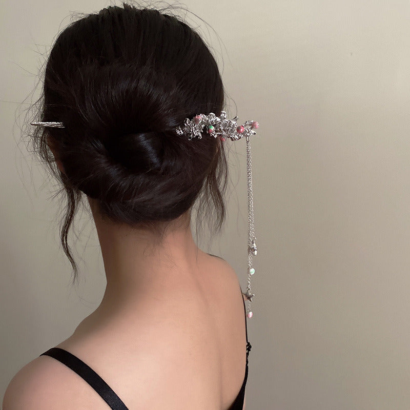 Retro Chinese Style Cheongsam Female Daily Hairdo Step Shaking Tassel Hairpin Headwear
