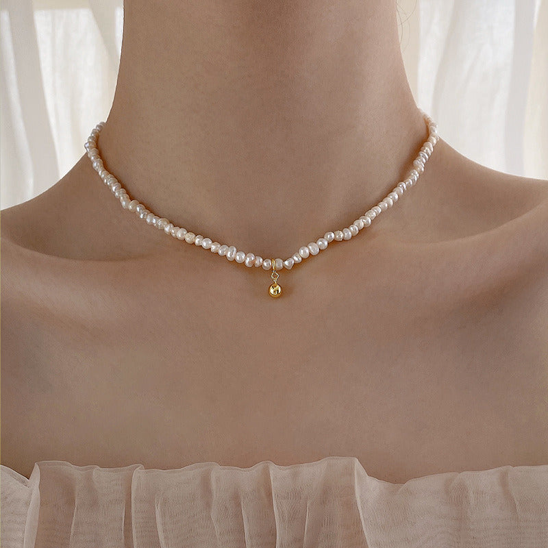 Natural Freshwater Pearl Necklace Women's Sterling Silver Clavicle Chain