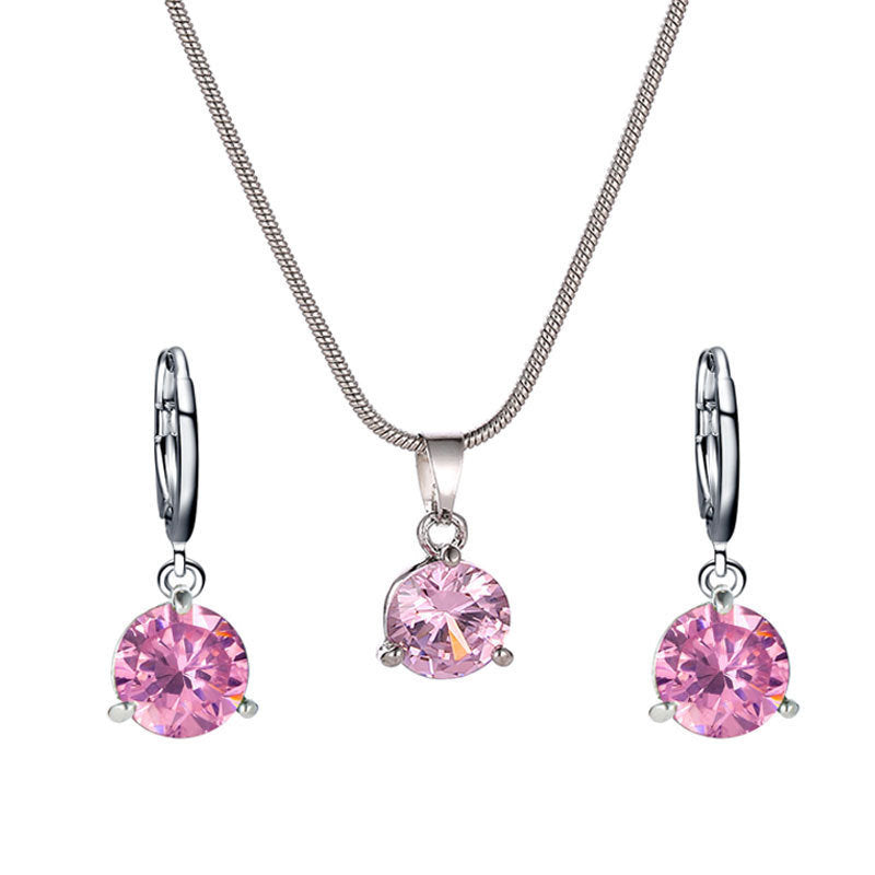 Jewelry Necklace Two-piece Earrings Set Round Multicolor Zircon Pendant Set