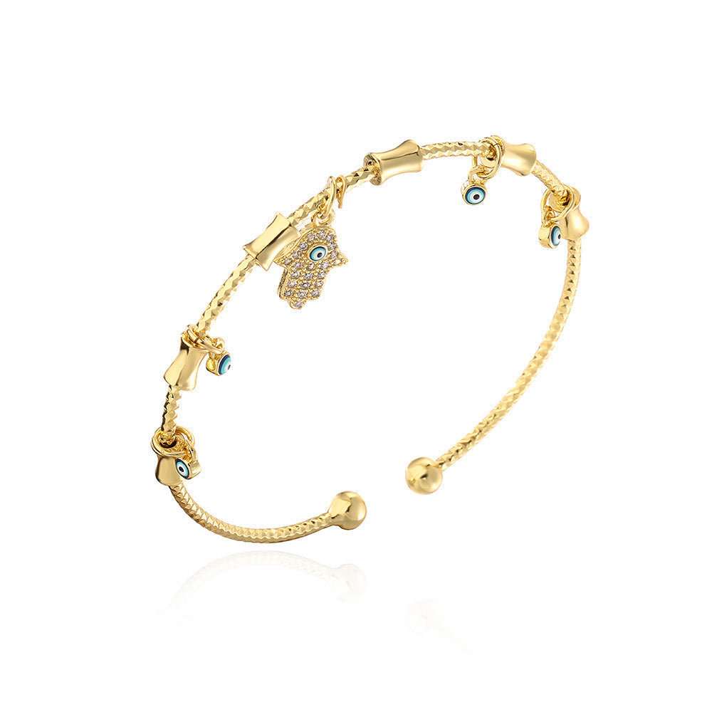 Gold Zircon Demon Eye Palm Thin Bracelet