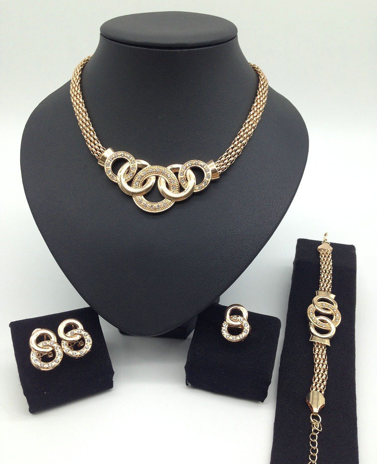 Diamond-encrusted Section Chain Jewelry Set Four-piece Set