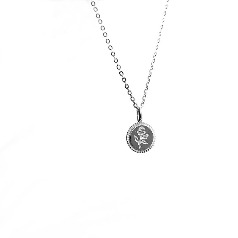 Sterling Silver Gold Plated Round Brand Rose Necklace For Women