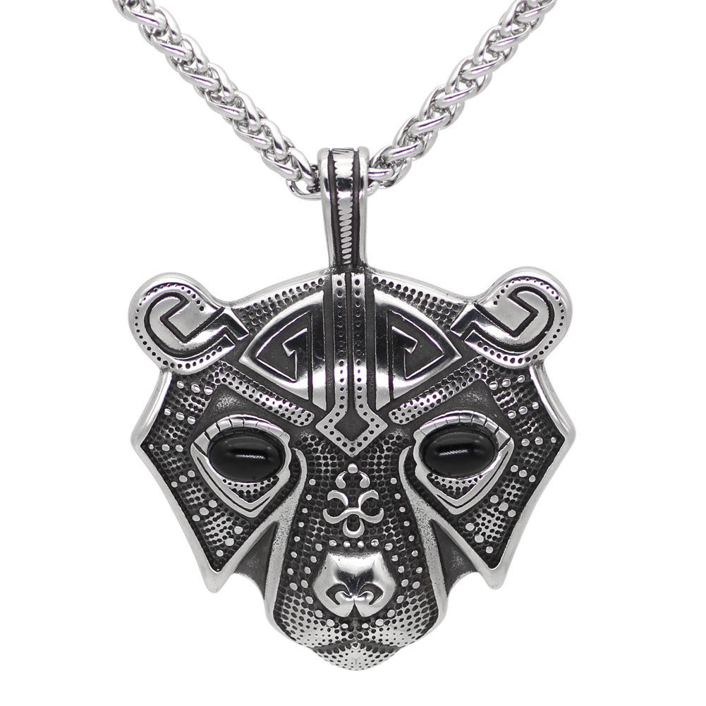 Stainless Steel Norwegian Nordic Viking Bear Head Titanium Steel Pendant Necklace Female Male Trendy Charm