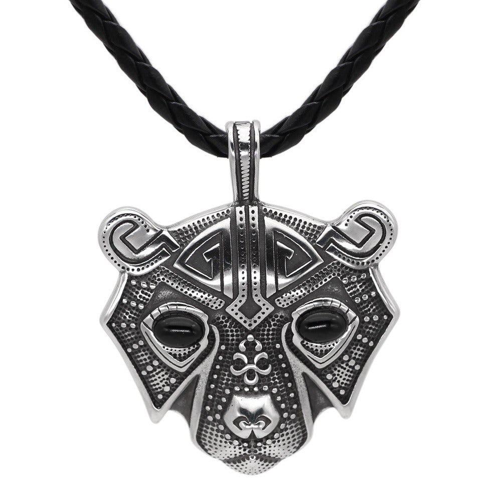 Stainless Steel Norwegian Nordic Viking Bear Head Titanium Steel Pendant Necklace Female Male Trendy Charm