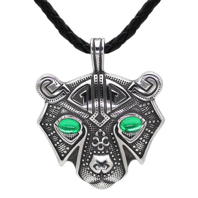 Stainless Steel Norwegian Nordic Viking Bear Head Titanium Steel Pendant Necklace Female Male Trendy Charm