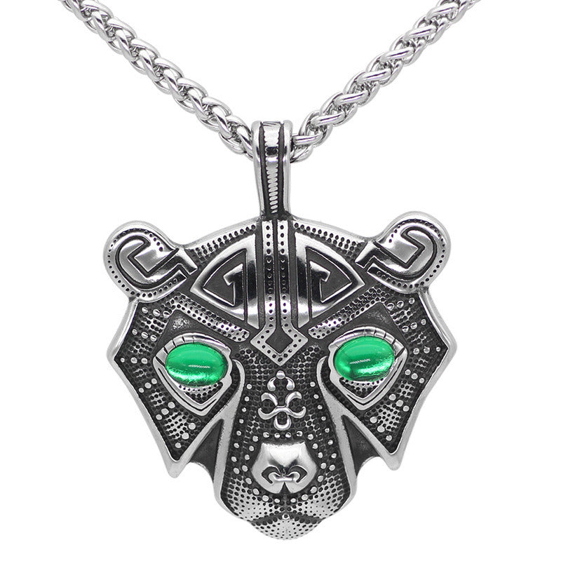 Stainless Steel Norwegian Nordic Viking Bear Head Titanium Steel Pendant Necklace Female Male Trendy Charm