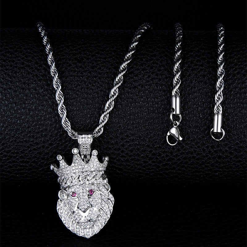 European Hip Hop Crown Zircon Pendant Electroplated Crown Necklace Combination Full Diamond