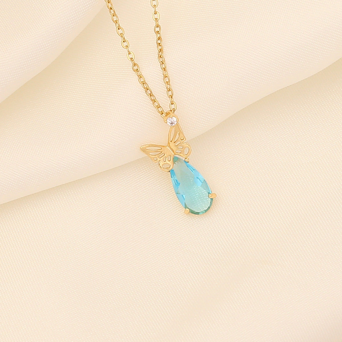 Ice Flower Blue Love Pendant Personality Butterfly Necklace