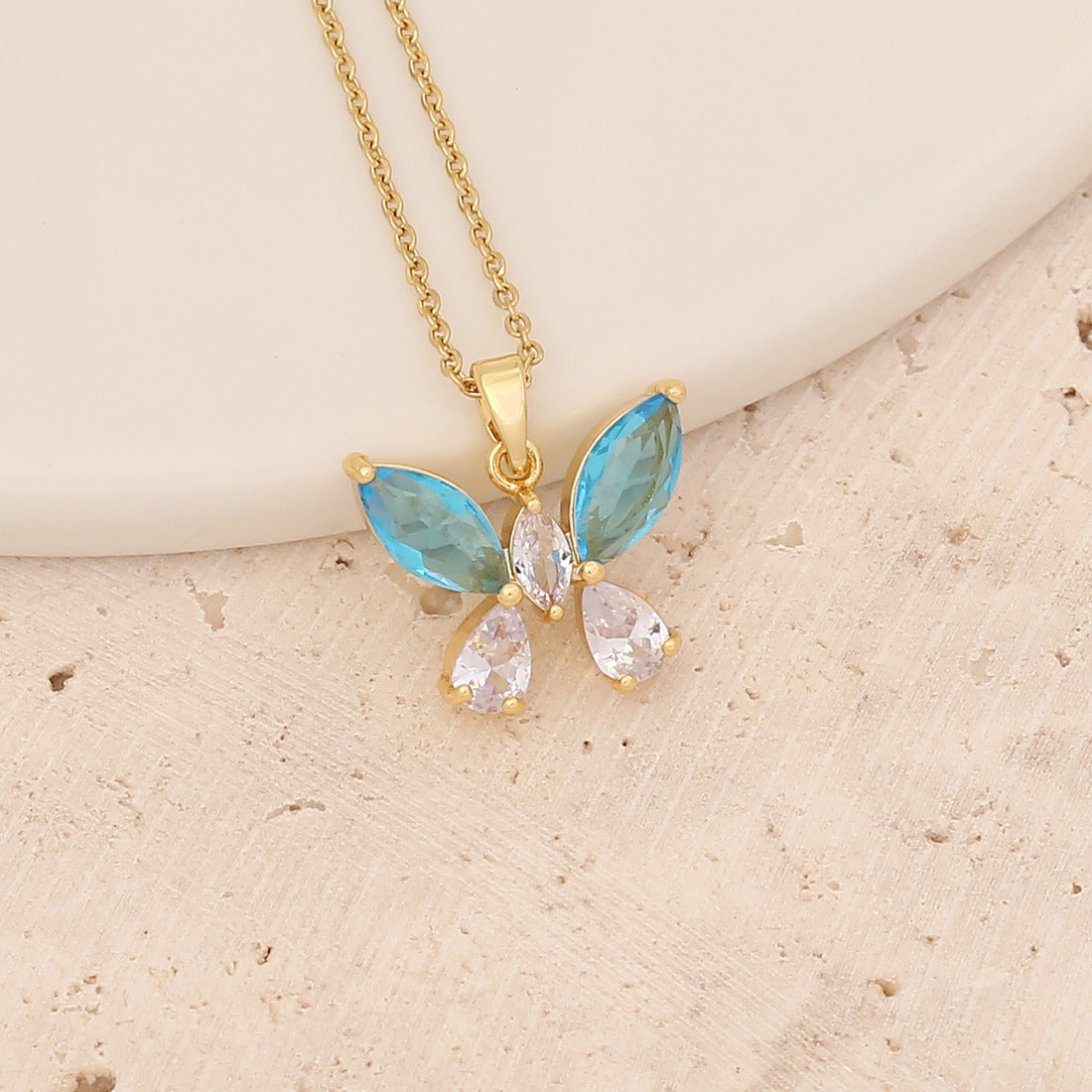 Ice Flower Blue Love Pendant Personality Butterfly Necklace