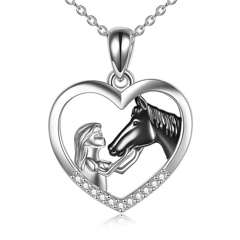 Girl And Horse Color Separation Heart Necklace European And American Stylish Clavicle Necklace Valentine Gift Pendant