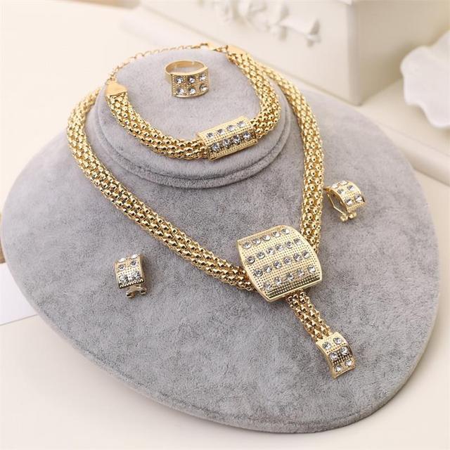 Women Cate Gold Bridal Jewelry Sets Rhinestone Pendan