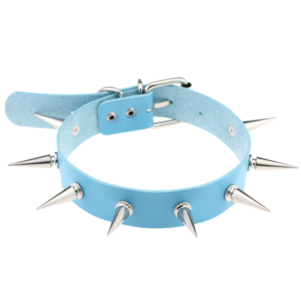 Sexy Punk Egirl Choker Collar Sky Blue Leather Necklaces Women Bondage Cosplay Goth Spike Choker Belt Jewelry Emo Harajuku Gifts