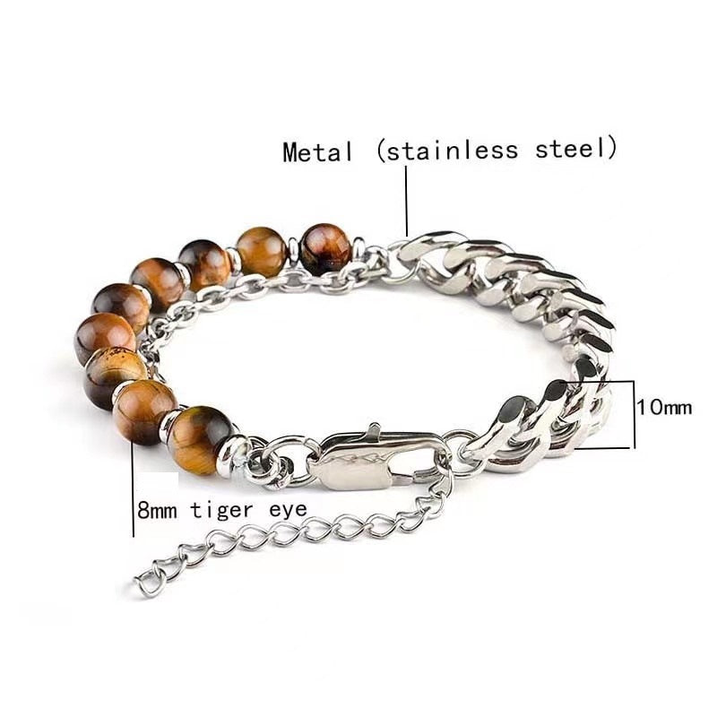 Personalized Fashion Stainless Steel Faceted Black Agate Bracelet