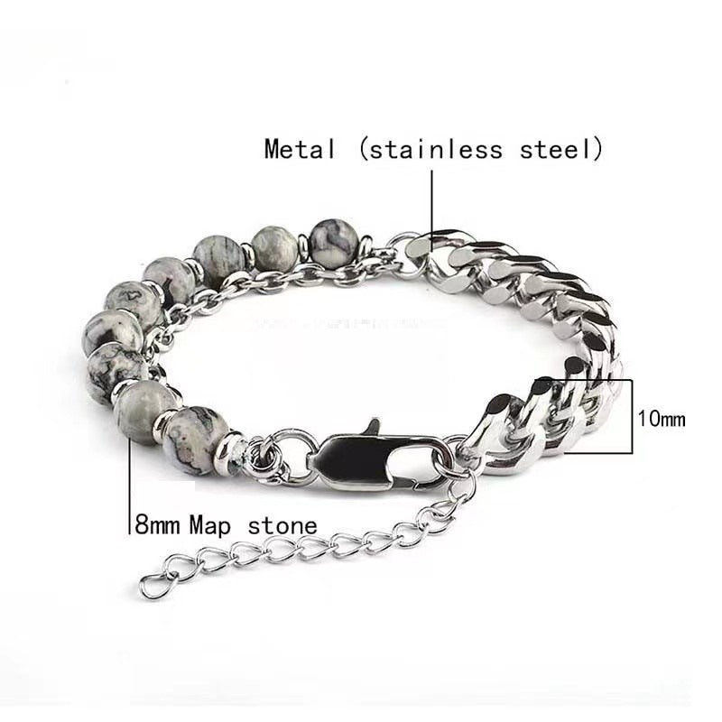 Personalized Fashion Stainless Steel Faceted Black Agate Bracelet