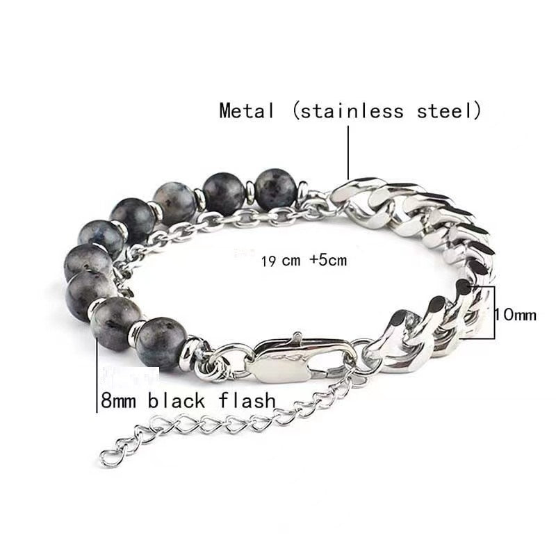 Personalized Fashion Stainless Steel Faceted Black Agate Bracelet