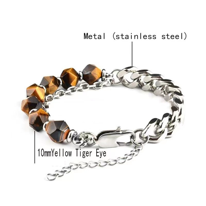 Personalized Fashion Stainless Steel Faceted Black Agate Bracelet