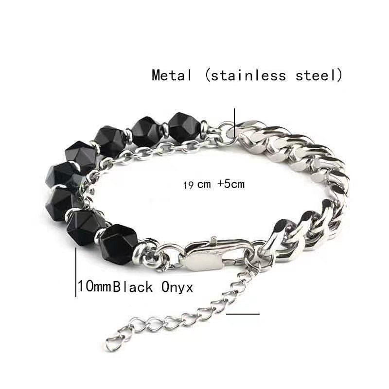 Personalized Fashion Stainless Steel Faceted Black Agate Bracelet