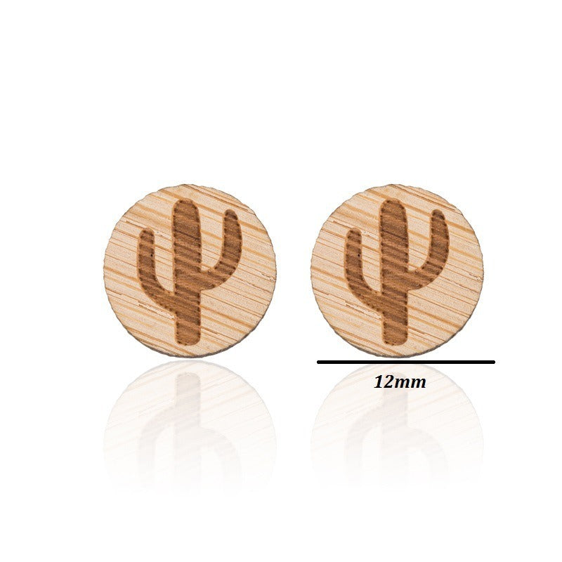 New Vintage Small Animal Plant Wooden Stud Earrings For Girls Simple Stud Earrings